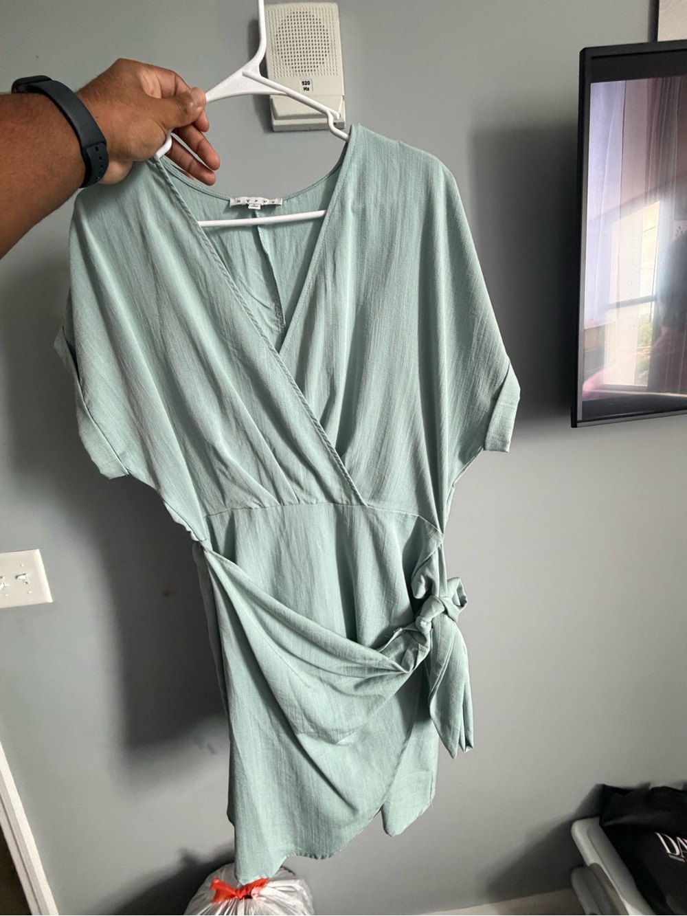 Sage Green Wrap Tie Mini Dress